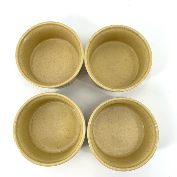Vintage 80s Set of Four Ramekins Souffle Casserole Bowls Tan Country Village - Picture 4 of 11